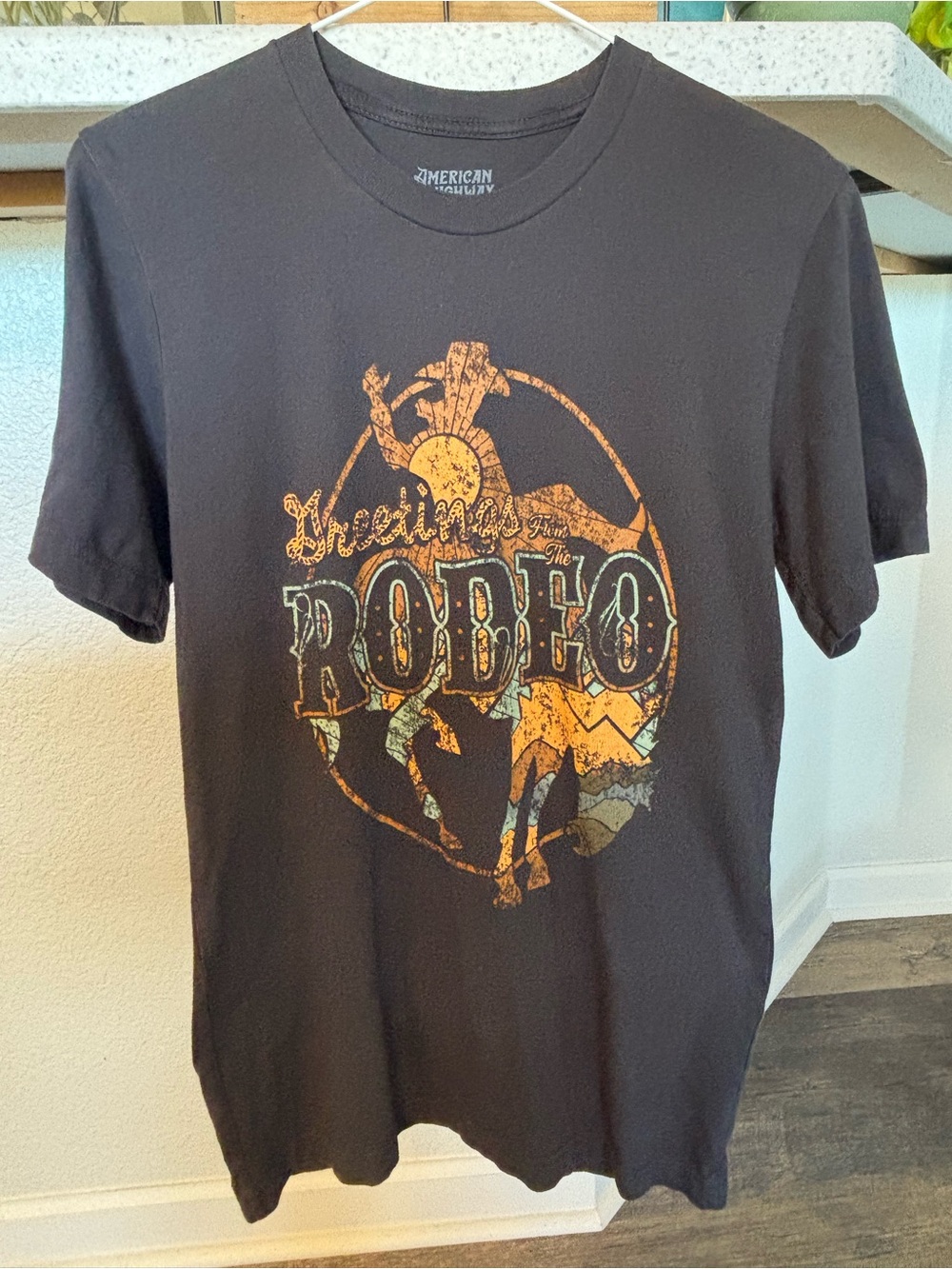 American Highway Vintage Gray Rodeo Graphic Short Sleeve Tee
